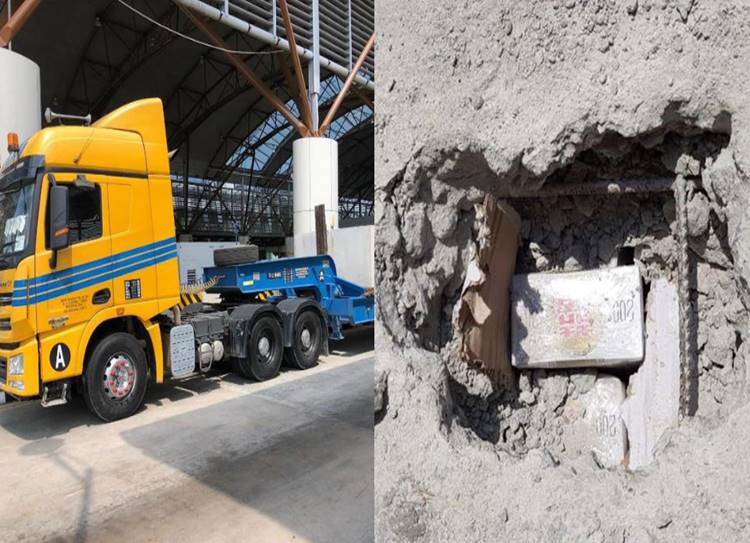 cigarettes inside concrete seized from lorry at Tuas ICA