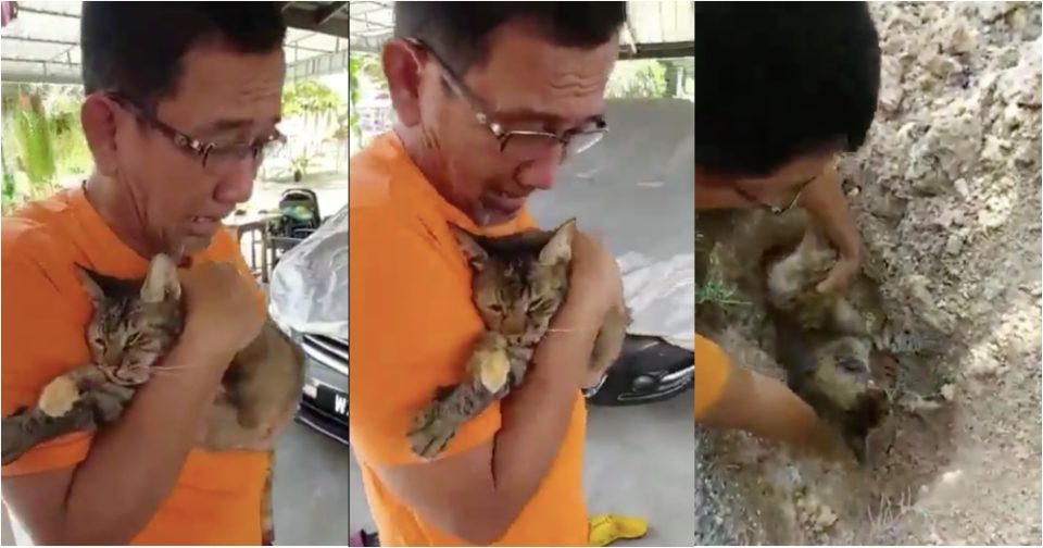 Malaysian man cries when pet cat dies