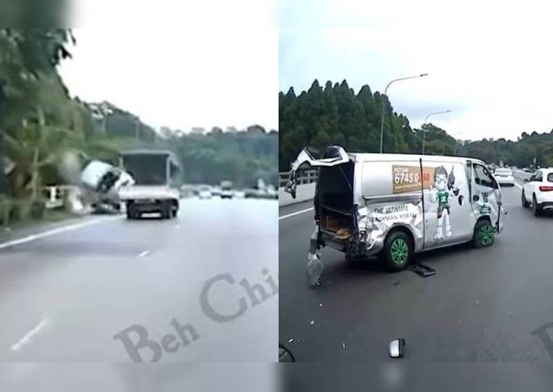 Van crashes railing lorry