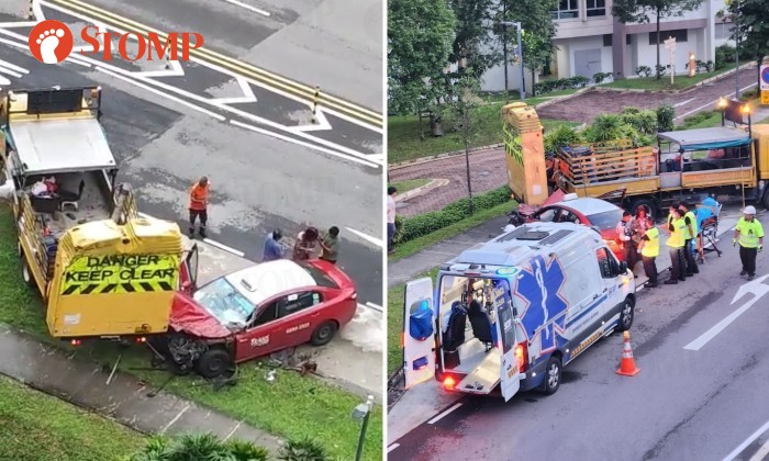 car-taxi-and-lorry accident Pasir Ris